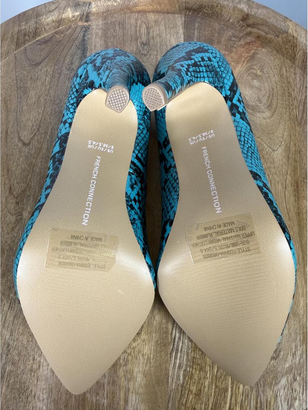 French Connection Snakeskin Print Heels Green/Black Size 6 NWB - Picture 3 of 11